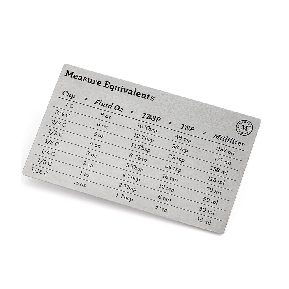 Martha Stewart Measuring & Conversion Chart Stainless Steel Magnetic 5 x 3 nwt